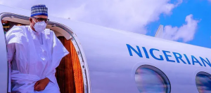 buhari jets out of the country