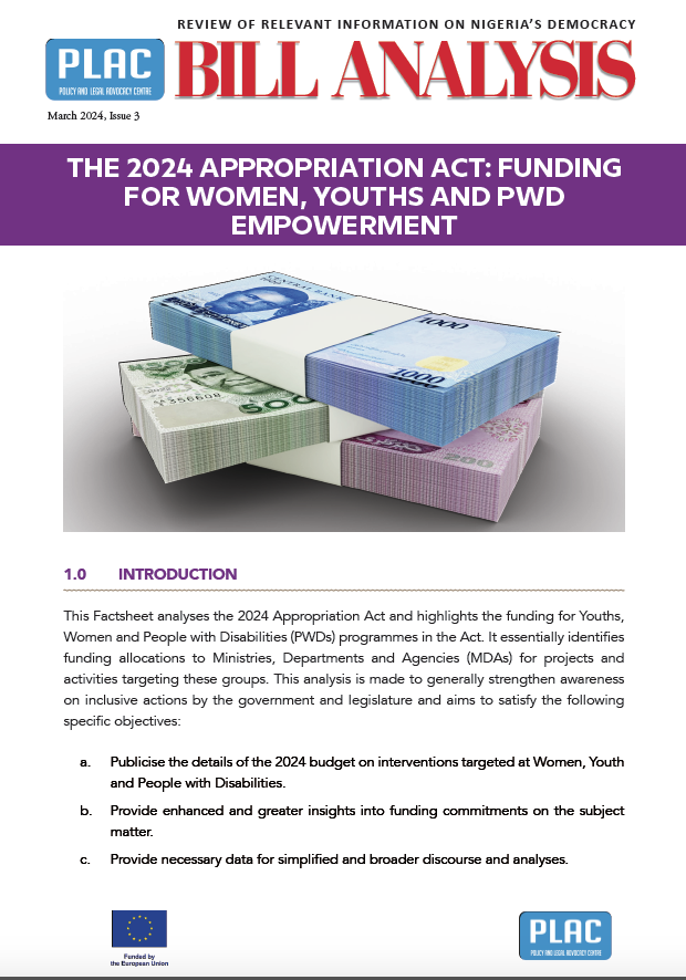 2024 Appropriation Act: Funding for Women, Youths and PWD Empowerment