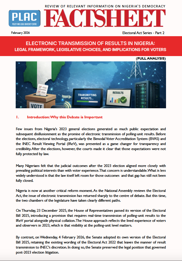 Electronic Transmission of Results In Nigeria : Legal Framework, Legislative Choices, and Implications for Voters